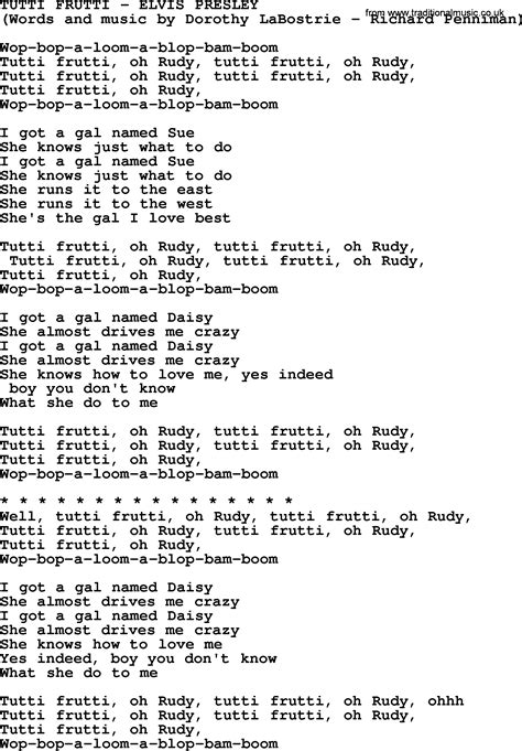 Bruce springsteen lyrics . . Tutti frutti original lyrics cracked